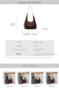 Detailed size specifications for large leopard print tote bag with removable pouch