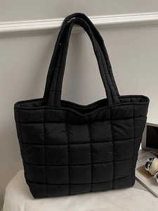 Women Large Capacity Quilted Puffer Tote Bag Lightweight Padded Grid Pattern Shoulder Handbag For Winter Daily Commute