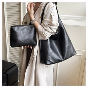 Close-up of the soft matte PU leather texture and large capacity hobo tote bag set