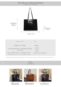Detaillierte Größentabelle für große PU Leder Tote Bag mit Höhe 28cm und Breite 34cm