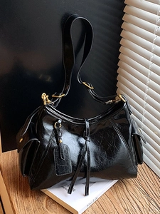 Vintage Large Capacity PU Leather Tote Bag For Women Retro Commuter Shoulder Crossbody Bag With Side Pockets Multi-Functional Bag