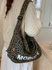 Sac fourre-tout en toile à motif léopard avec grande capacité et sangle ajustable