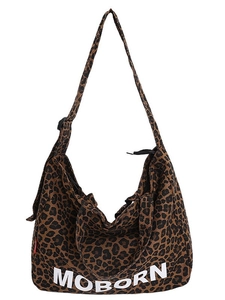 Sac cabas en toile léopard avec logo MOBORN, poignées et bandoulière réglable pratique