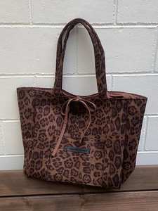 Vintage Faux Suede Leopard Print Tote Bag For Women Large Capacity Reversible Shoulder Bag Fashion Casual Shopping Bag