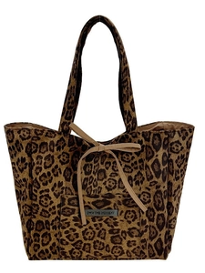 Fashionable suede leopard print tote bag with bow detail and spacious interior design
