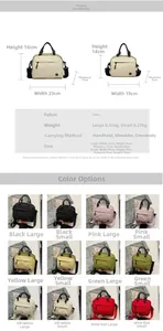 Detailed size chart and multi-color options for minimalist casual crossbody handbags