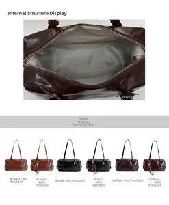 Detail view of vintage oil wax leather handbag showing lining and color options