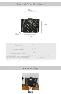 Detailed size specifications for the black quilted bucket bag with chain strap