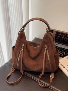 Large Capacity PU Frosted Hobo Bag For Women Vintage Shoulder Crossbody Bag Retro Casual Commuting Tote Fashion Backpack