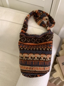 Women Plush Bucket Bag Large Capacity Leopard Pattern Faux Fur Tote Ethnic Jacquard Shoulder Bag Winter Casual Bohemian Handbag