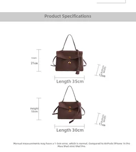 Size specifications for large and small brown tote bags with detailed measurements