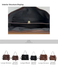 Detail view of the interior compartment and multi-color options for this suede tote bag