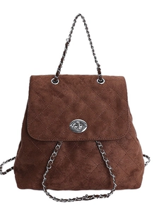 Sac à dos vintage en daim marron foncé avec chaîne argentée et fermoir pivotant