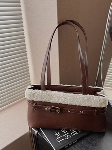 Women Winter Plush Underarm Bag Vintage PU Leather Artificial Lamb Wool Splicing Shoulder Bag Fashion Commuter Handbag
