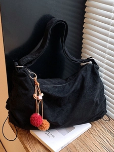 Retro Suede Leopard Print Hobo Bag For Women Large Capacity Tote Shoulder Bag With Fur Ball Charm Versatile Daily Handbag