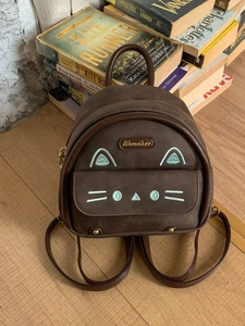 Cartoon Cat Mini Backpack For Women Retro Suede Synthetic Leather Shoulder Bag Cute Small Handbag Everyday Casual Fashion Backpack