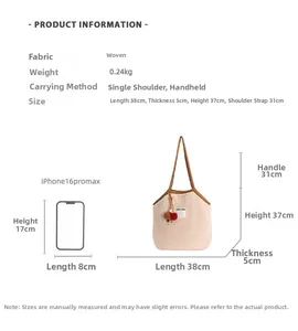 Detailed plush tote bag size comparison with dimensions 38x37cm and fuzzy texture