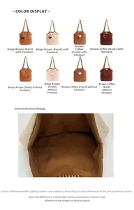 Plush tote bag set showing front back views and spacious inner structure detail