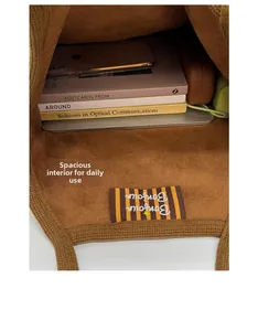 Top-down interior view showing the spacious capacity for laptops and books in this brown bag