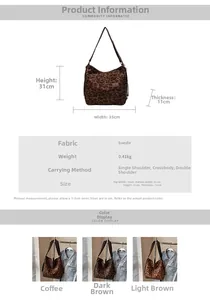 Detailed size guide for the leopard print suede tote bag with three color options