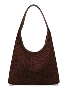 Vintage leopard print hobo shoulder bag with dark brown leather handle and retro pattern
