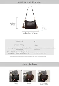 Detailed size parameters and triple color options for the vintage PU leather shoulder bag