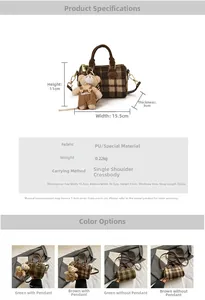 Detailed size specifications for the British plaid Boston barrel bag with plush charm
