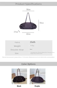 Spécifications de taille du sac fourre-tout plissé violet avec bandoulière tissée