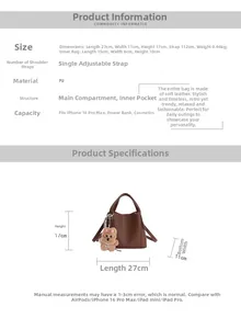 Detailed size chart for retro bucket bag with PU leather dimensions and strap length