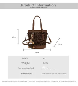 Detailed size chart for the leopard print bucket bag with 19cm length and 17cm height