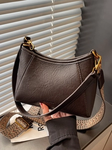 Retro PU Leather Bucket Bag For Women High-End Commuter Underarm Shoulder Messenger Bag With Double Straps Jacquard Woven Belt