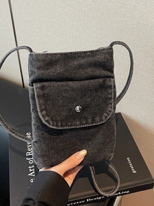 Women Vintage Washed Denim Crossbody Bag Small Cotton Mobile Phone Bag Casual Lightweight Outdoor Daily Shoulder Pouch Bag