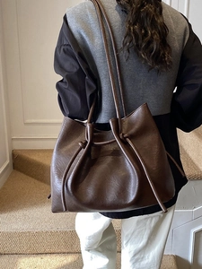 Vintage dunkelbraune Leder-Shopper-Tasche für Damen mit großem Fassungsvermögen und Stil