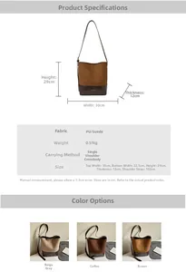 Detailed size specifications for a retro suede tote bag including 29cm height and 30cm width