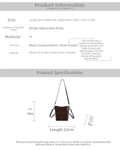 Spécifications de taille et détails du matériau pour le sac seau en cuir PU marron
