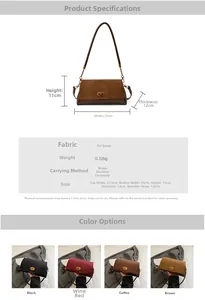 Spécifications de taille du sac bandoulière vintage en suédine et PU avec fermoir rabat