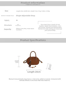 Brown PU leather crossbody bag dimensions 20x8x13cm showing storage capacity and sizing