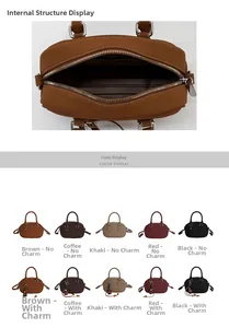 Detailed view of handbag interior zipper with five color options and pendant choices