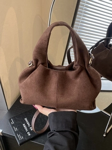 Vintage Faux Suede Bucket Bag For Women Slouchy Pleated Cloud Bag Slouchy Shoulder Bag Adjustable Strap Commuting Handbag