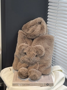 Joli Sac à Bandoulière en Peluche pour Femmes Ours 3D Dessin Animé Cabas en Fausse Fourrure Léger Sac d'Aisselle Doux Quotidien