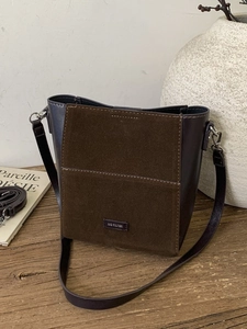Retro Women PU Leather Leopard Stitching Bucket Bag Matte Large Capacity Shoulder Crossbody Bag Minimalist Sub-Mother Bag
