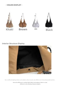 Detailed interior view and four-color display of this large capacity drawstring tote bag