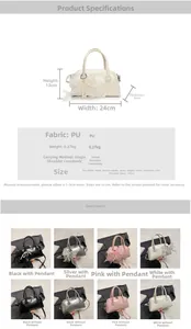 Dimensions détaillées du sac Boston avec texture du matériau PU et spécifications
