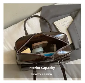 Macro view of interior storage capacity with dark lining for the vintage shoulder bag