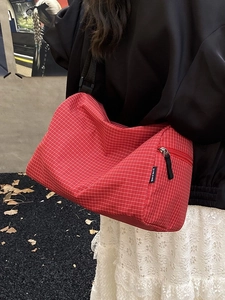 Red and white plaid crossbody pillow bag for women with classic British vintage style
