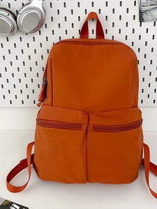 Orange large capacity nylon backpack for college students with double front zipper pockets