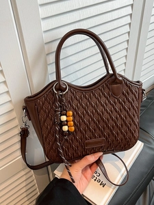 Vintage Women PU Leather Quilted Diamond Bucket Bag With Beaded Tassel Handbag Shoulder Crossbody Bag For Daily Commute
