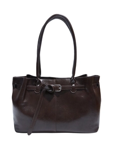 Grand sac cabas marron pour femme avec boucle métallique et finition brillante