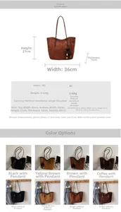 Tableau des tailles et options de couleurs pour ce grand sac cabas en cuir PU