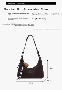 Size chart showing dimensions for large capacity PU hobo bag with strap measurements